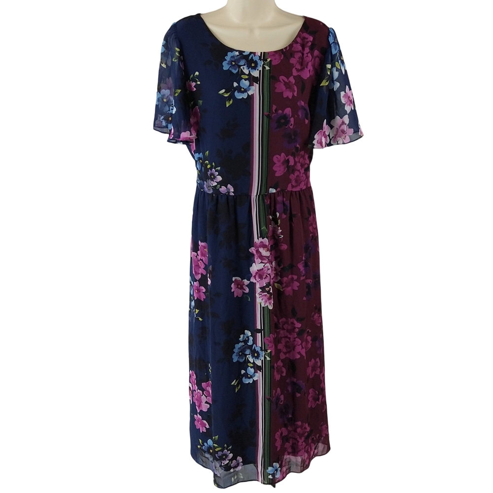 Danny & Nicole Navy and Plum Floral Dress